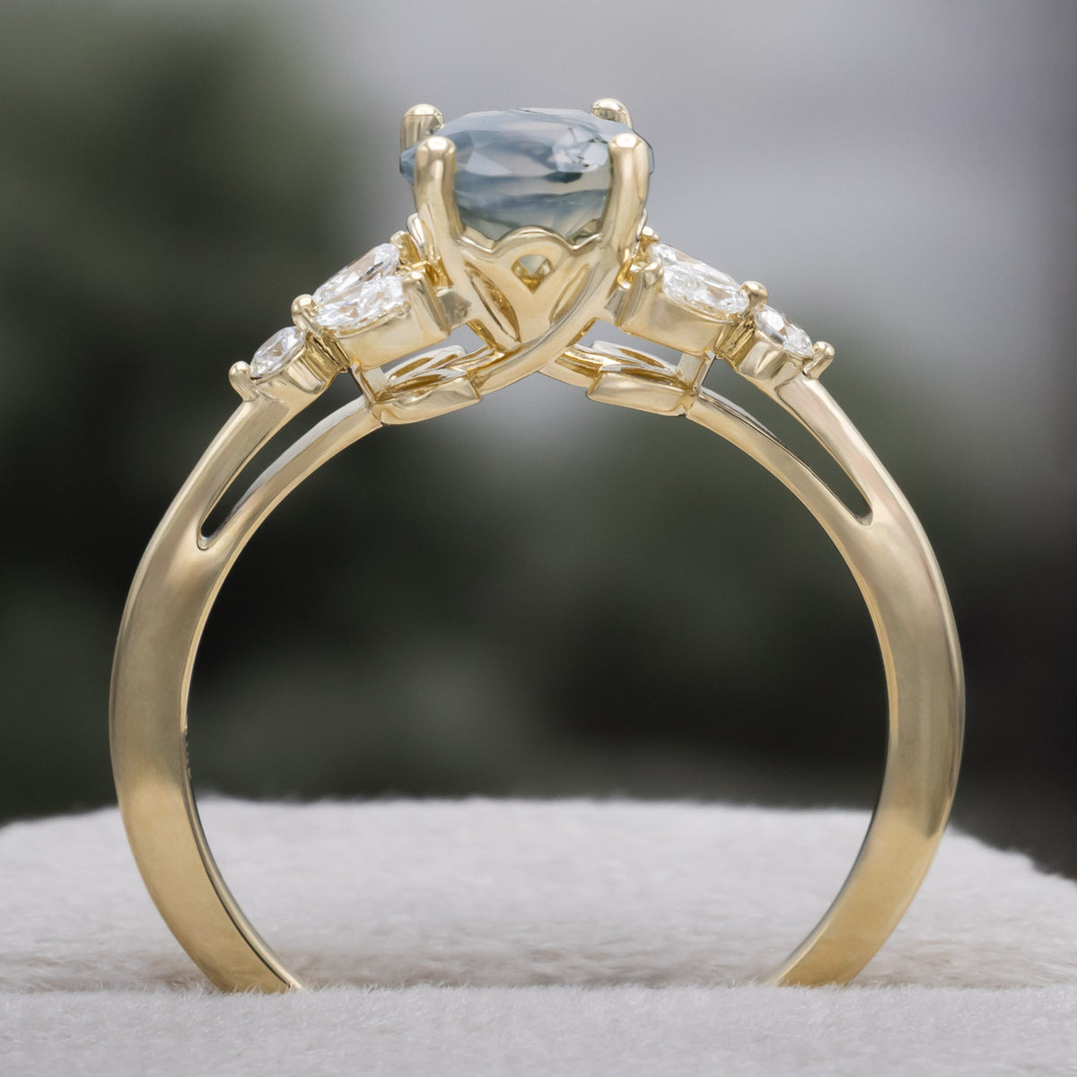 "Blossom" - Round Cut Moss Agate Engagement Ring With Diamond Accents - Ready To Ship-Staghead Designs
