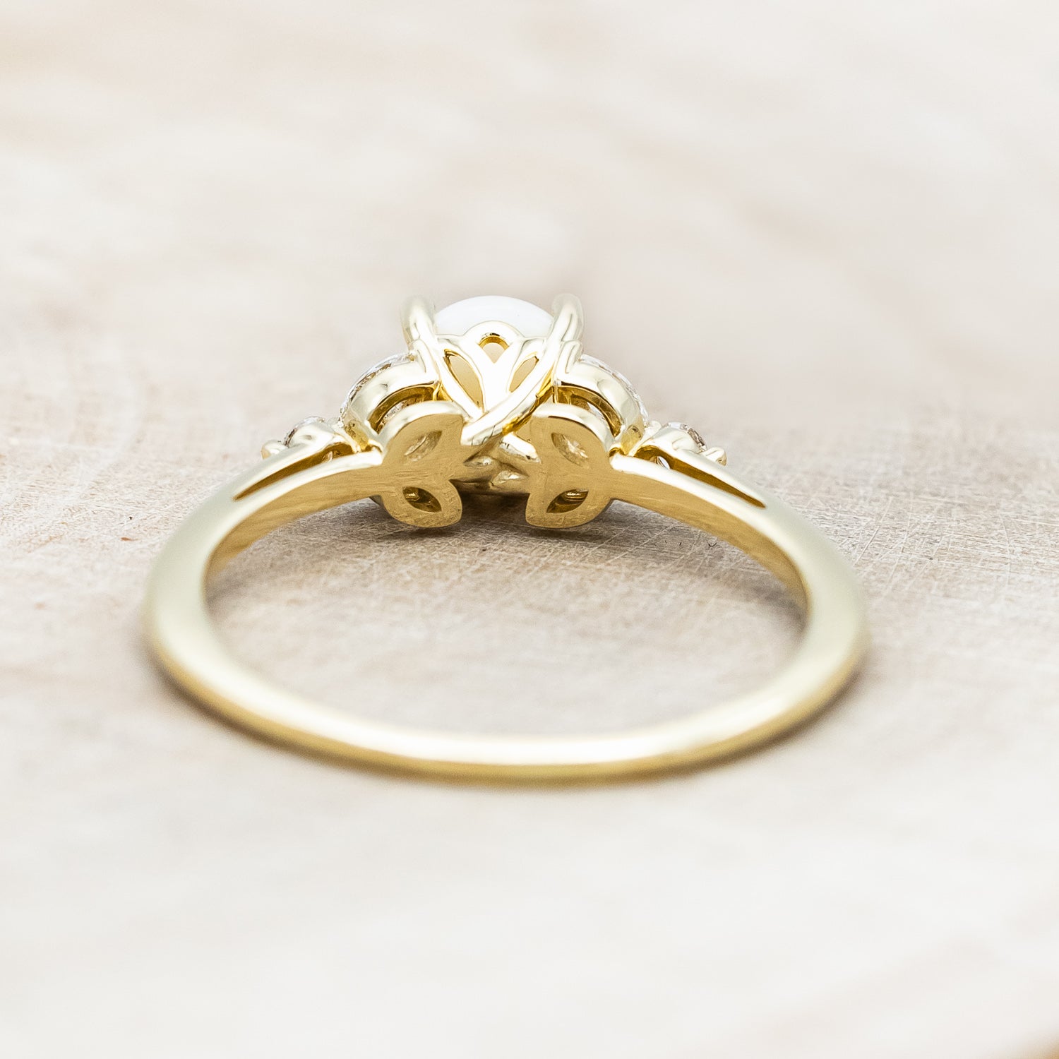 "BLOSSOM" - ROUND CUT OPAL ENGAGEMENT RING WITH LEAFCUT DIAMOND ACCENTS-Staghead Designs