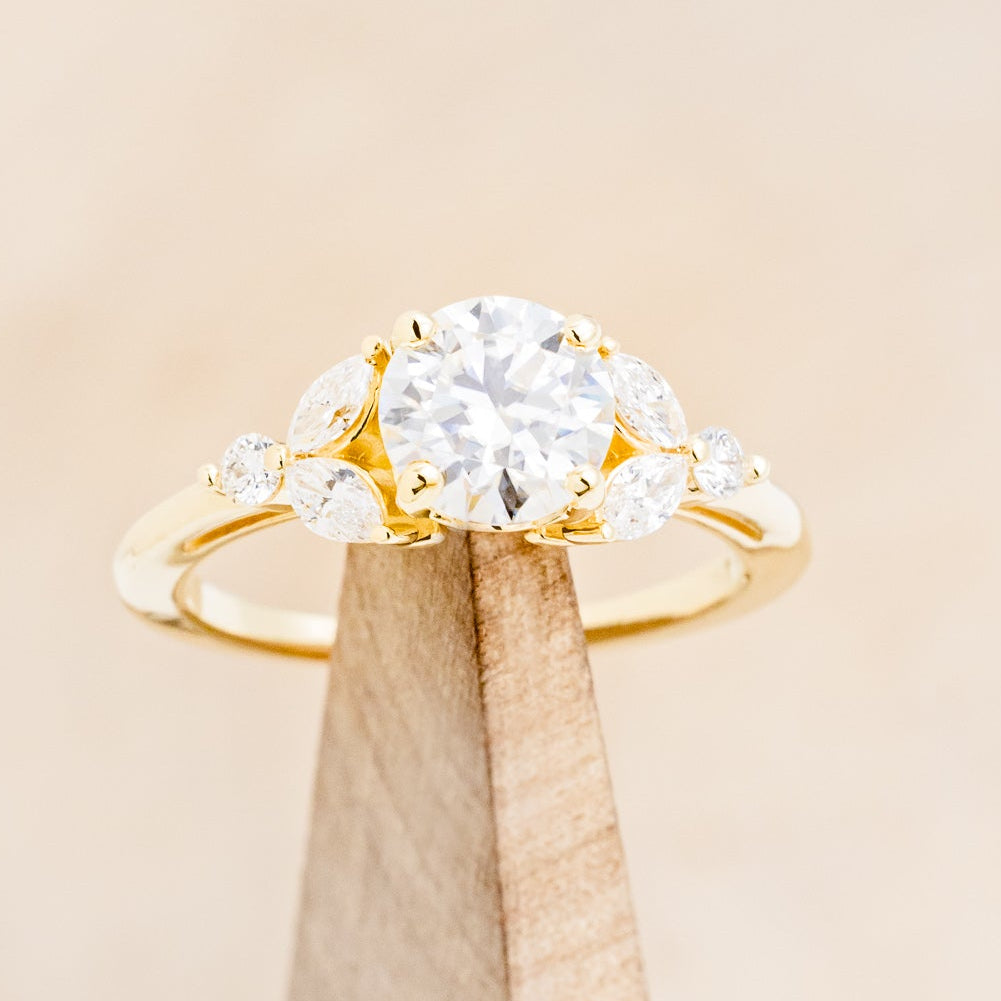 "BLOSSOM" - ROUND CUT MOISSANITE ENGAGEMENT RING WITH LEAF-SHAPED DIAMOND ACCENTS-13