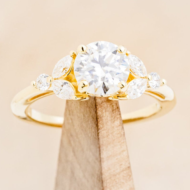 "BLOSSOM" - ROUND CUT MOISSANITE ENGAGEMENT RING WITH LEAF-SHAPED DIAMOND ACCENTS-13
