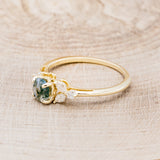 "BLOSSOM" - ROUND CUT MOSS AGATE ENGAGEMENT RING WITH LEAF-SHAPED DIAMOND ACCENTS - READY TO SHIP