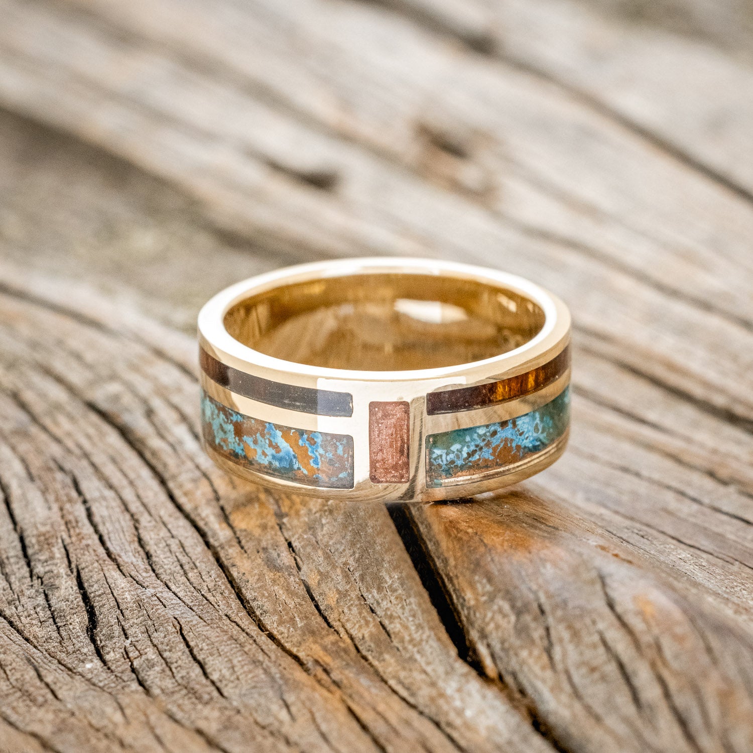"BOWER" - PATINA COPPER, IRONWOOD & POWDERED COPPER WEDDING BAND-6