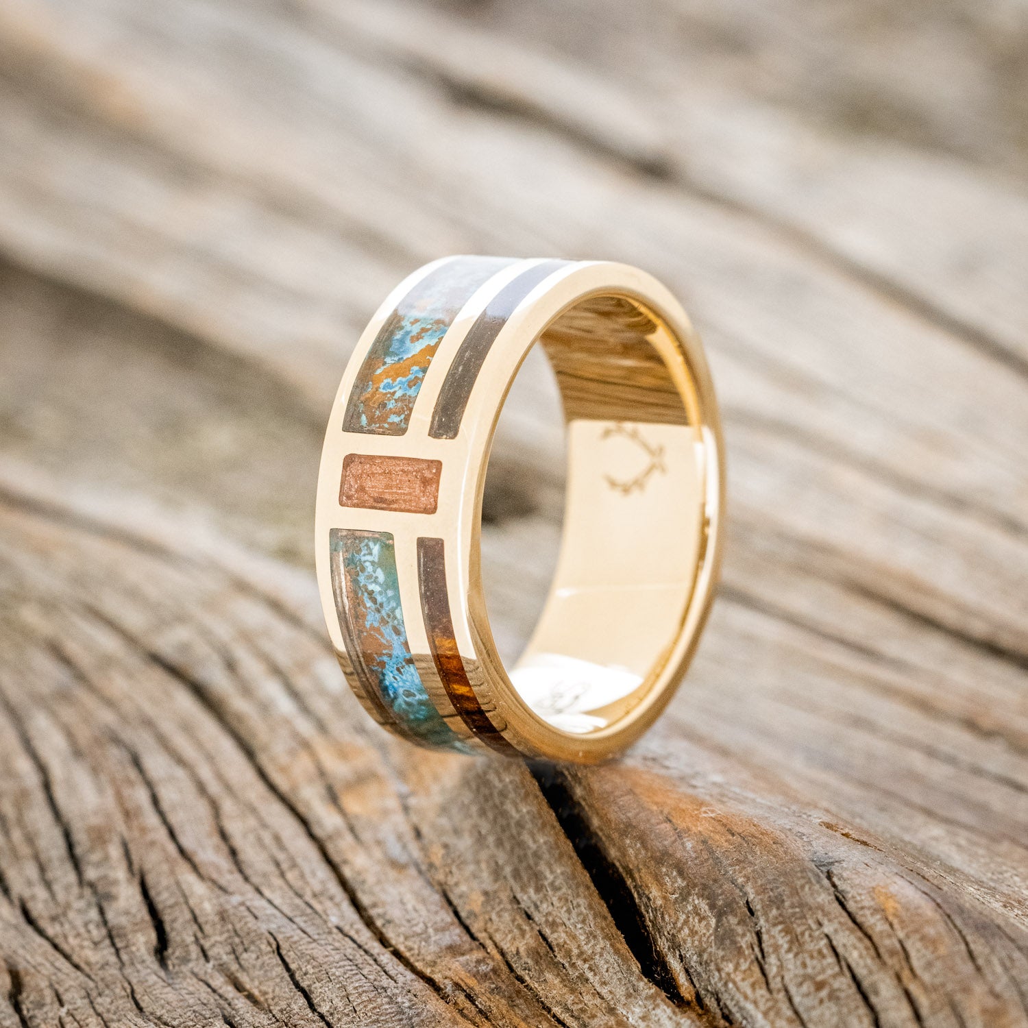 "BOWER" - PATINA COPPER, IRONWOOD & POWDERED COPPER WEDDING BAND-4
