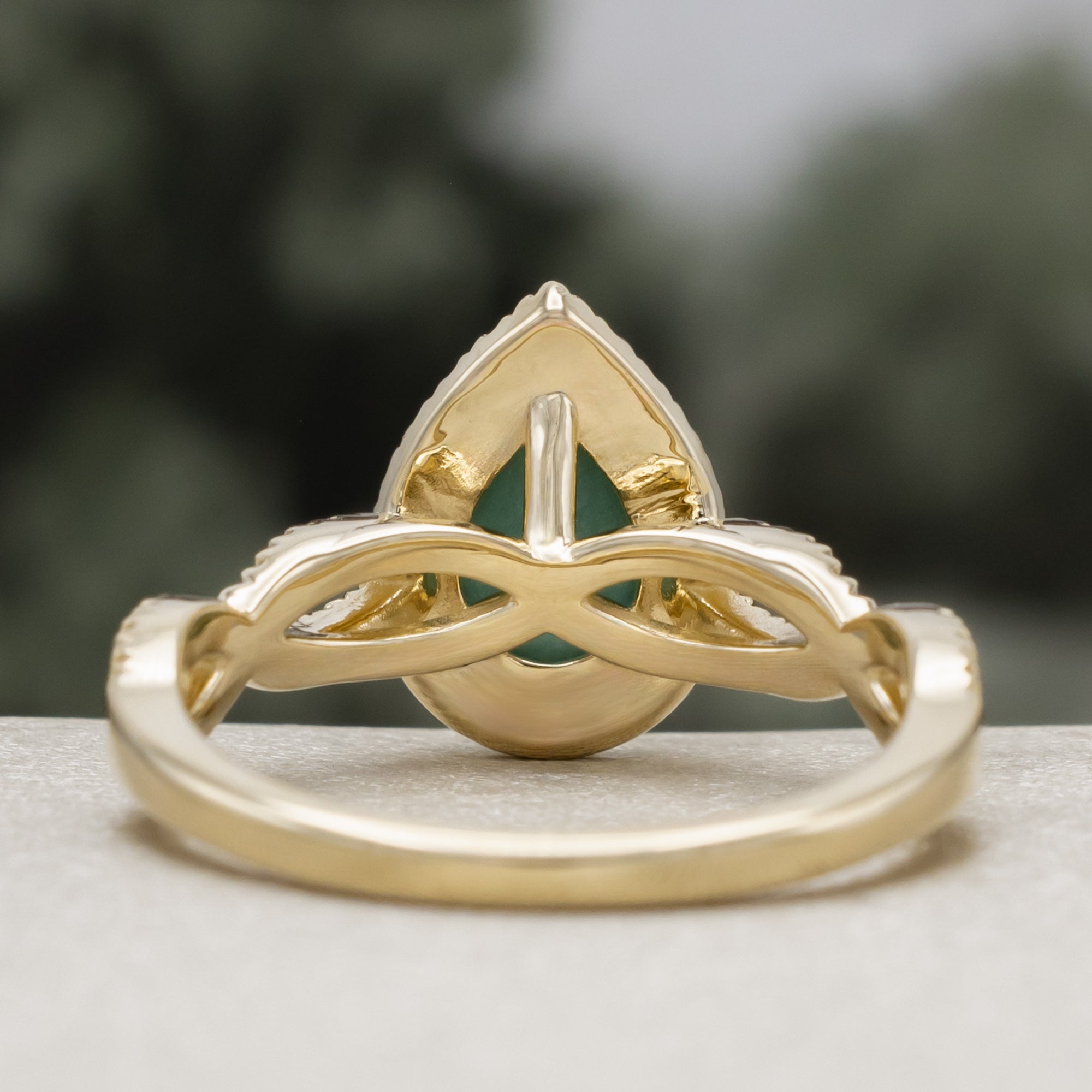 "Bridgette" - Pear Cabochon Cut Turquoise Engagement Ring With Diamond Halo & Accents