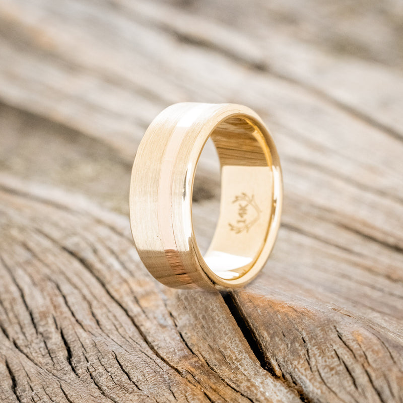 "VERTIGO" - 14K GOLD INLAY WEDDING BAND WITH A BRUSHED FINISH-4