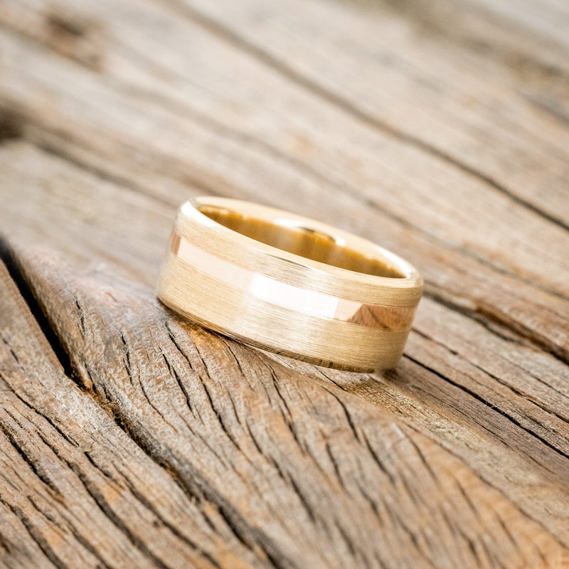 "VERTIGO" - 14K GOLD INLAY WEDDING BAND WITH A BRUSHED FINISH-5