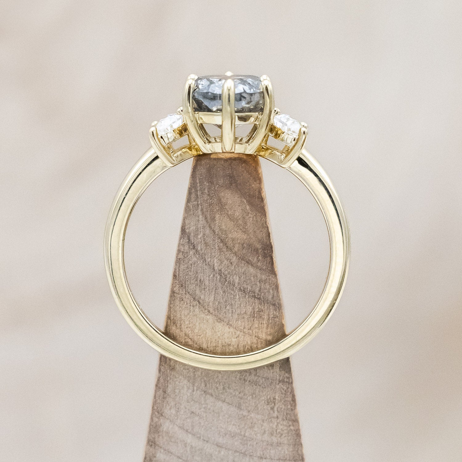 ONE-OF-A-KIND - "CANDI" - SALT & PEPPER DIAMOND ENGAGEMENT RING WITH TWO CRESCENT MOON MOISSANITE ACCENTS-Staghead Designs