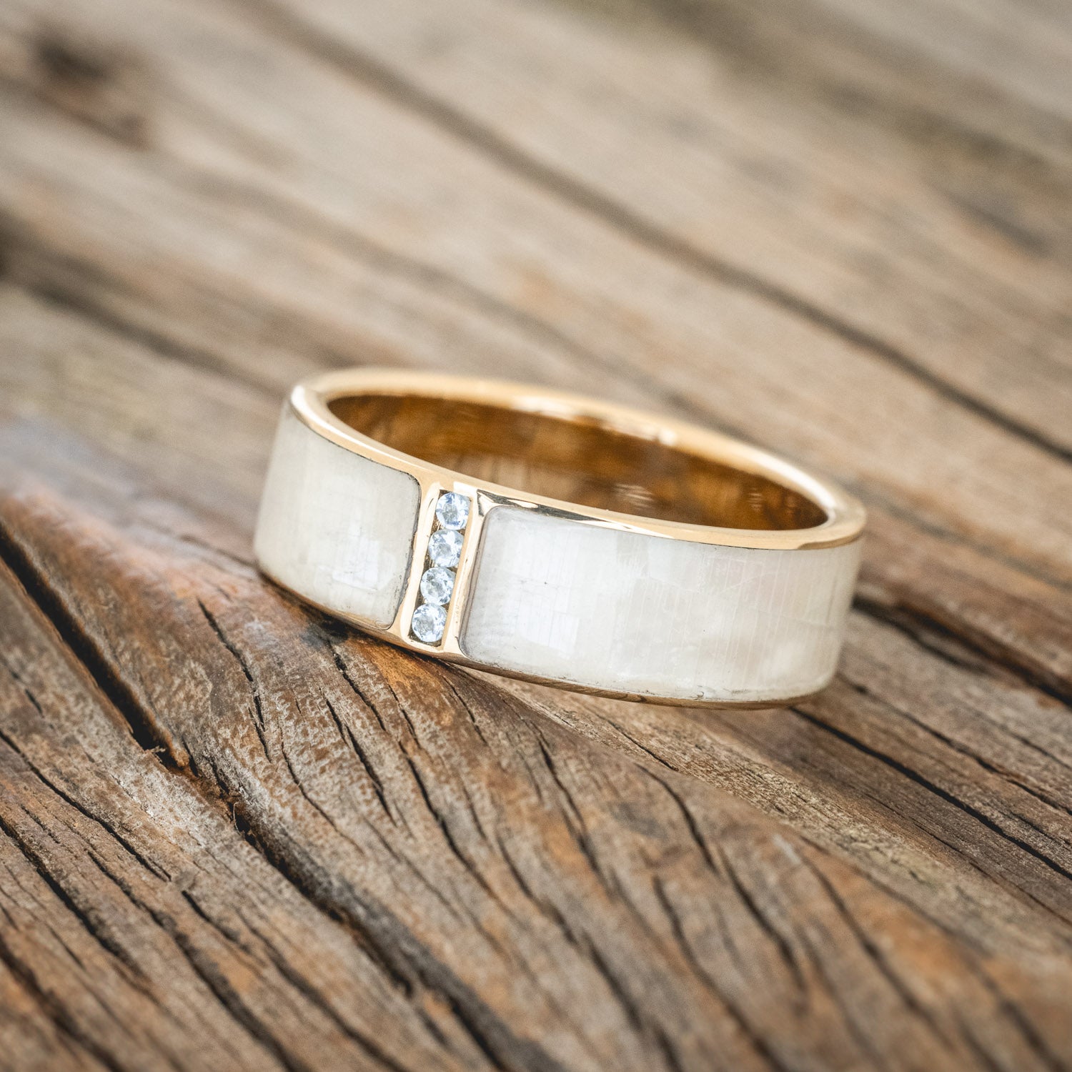 "CASPIAN" - AQUAMARINE ACCENTED WEDDING RING WITH A SINGLE INLAY-Staghead Designs