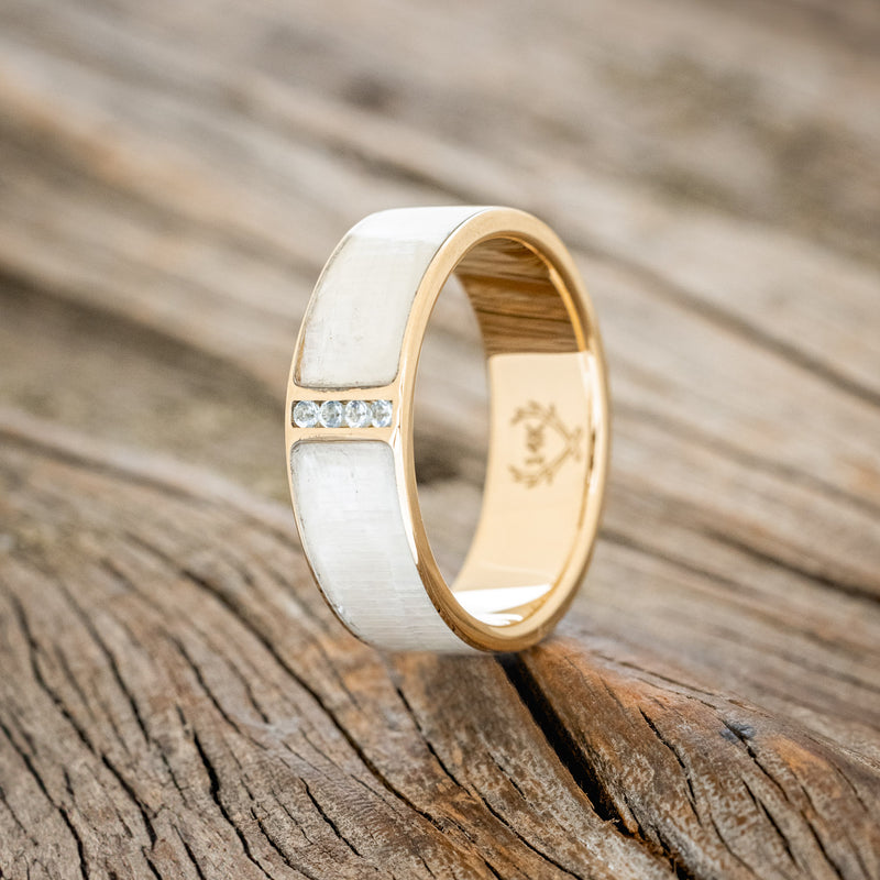 "CASPIAN" - MOTHER OF PEARL & AQUAMARINE WEDDING RING FEATURING A 14K GOLD BAND-4