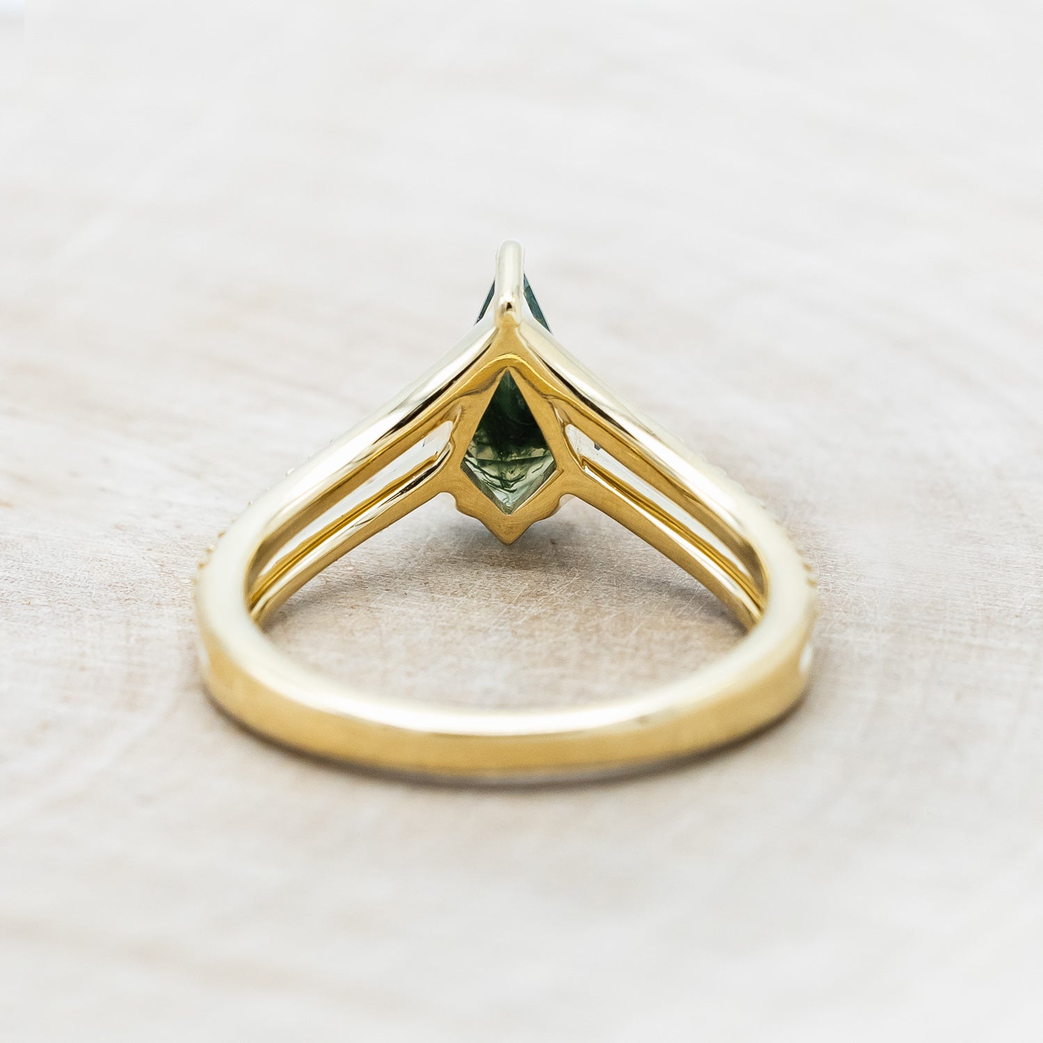 "CICELY" - KITE CUT MOSS AGATE ENGAGEMENT RING WITH DIAMOND ACCENTS-Staghead Designs