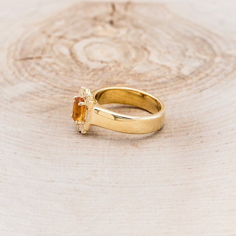 "CLEOPATRA" - OVAL CITRINE ENGAGEMENT RING WITH DIAMOND HALO IN A CIGAR STYLE BAND-3