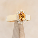 "CLEOPATRA" - OVAL CITRINE ENGAGEMENT RING WITH DIAMOND HALO IN A CIGAR STYLE BAND-1