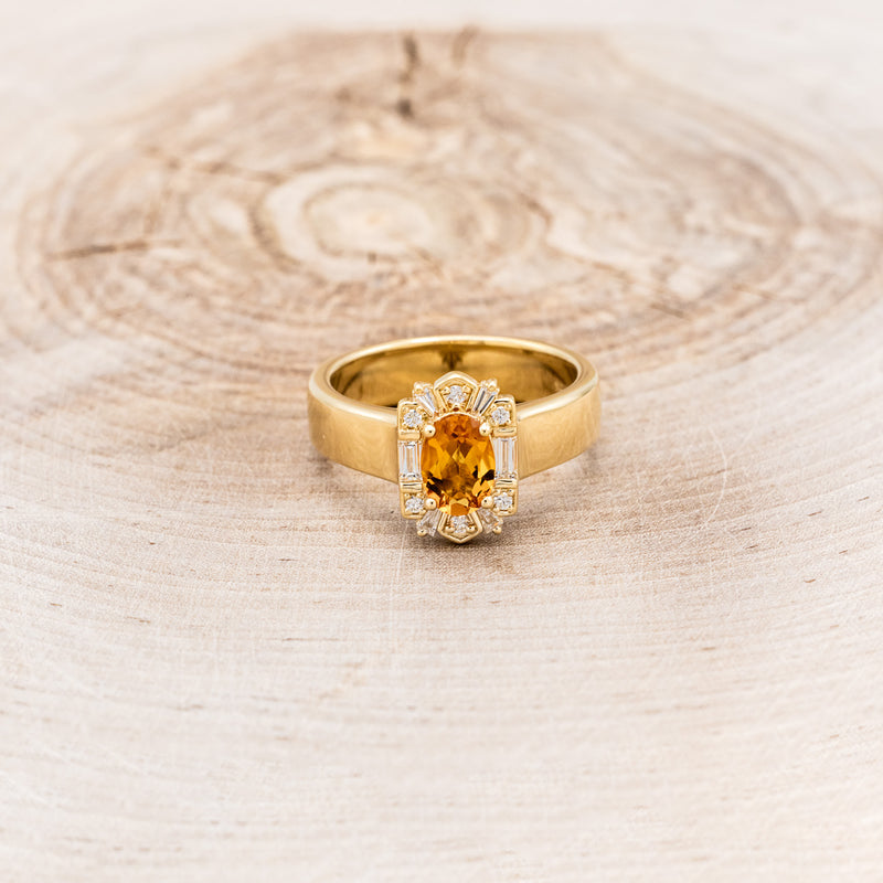 "CLEOPATRA" - OVAL CITRINE ENGAGEMENT RING WITH DIAMOND HALO IN A CIGAR STYLE BAND-4