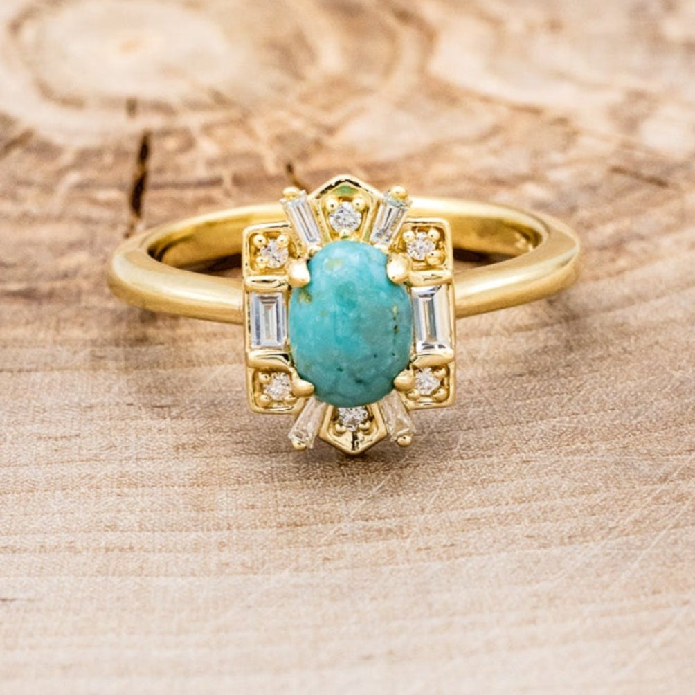 "CLEOPATRA" - OVAL TURQUOISE ENGAGEMENT RING WITH DIAMOND ACCENTS-15