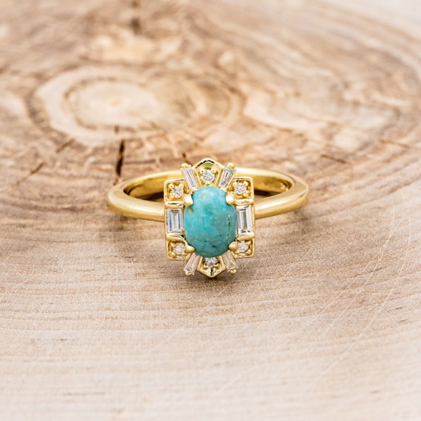 "CLEOPATRA" - OVAL TURQUOISE ENGAGEMENT RING WITH DIAMOND ACCENTS-15