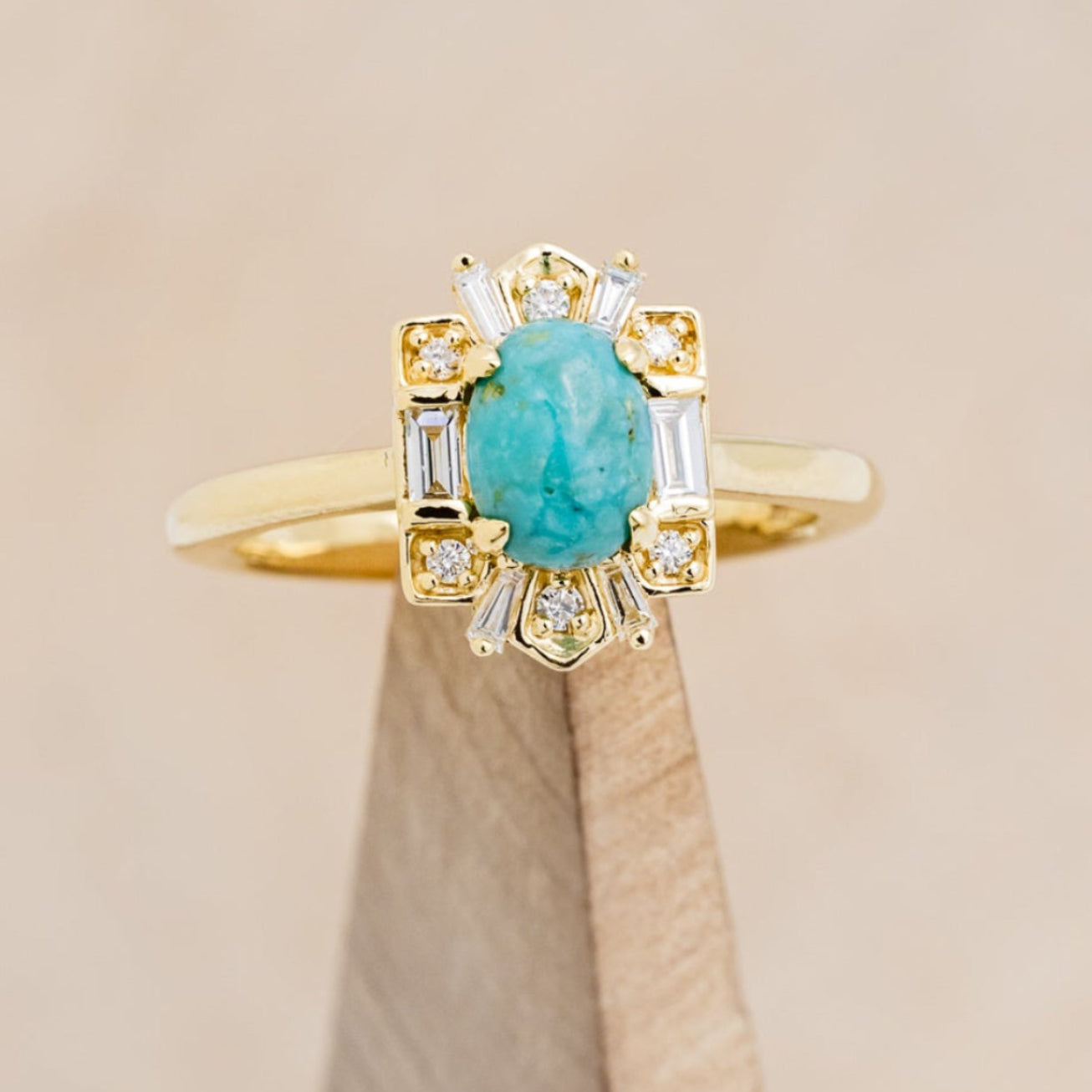 "CLEOPATRA" - OVAL TURQUOISE ENGAGEMENT RING WITH DIAMOND ACCENTS-12