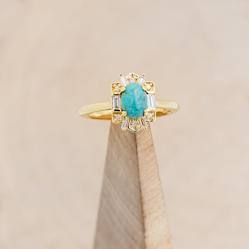 "CLEOPATRA" - OVAL TURQUOISE ENGAGEMENT RING WITH DIAMOND ACCENTS-12