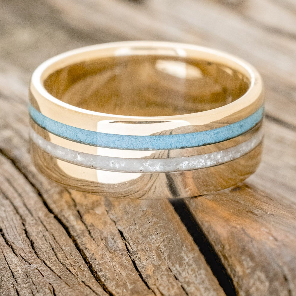 "COSMO" - DIAMOND DUST & TURQUOISE WEDDING BAND-12
