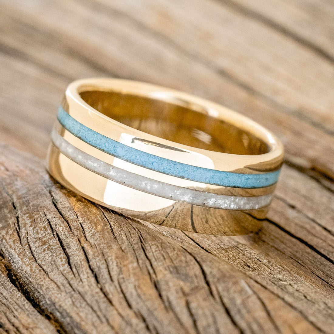 "COSMO" - DIAMOND DUST & TURQUOISE WEDDING BAND-11