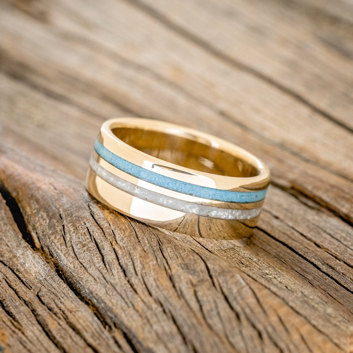 "COSMO" - DIAMOND DUST & TURQUOISE WEDDING BAND-11