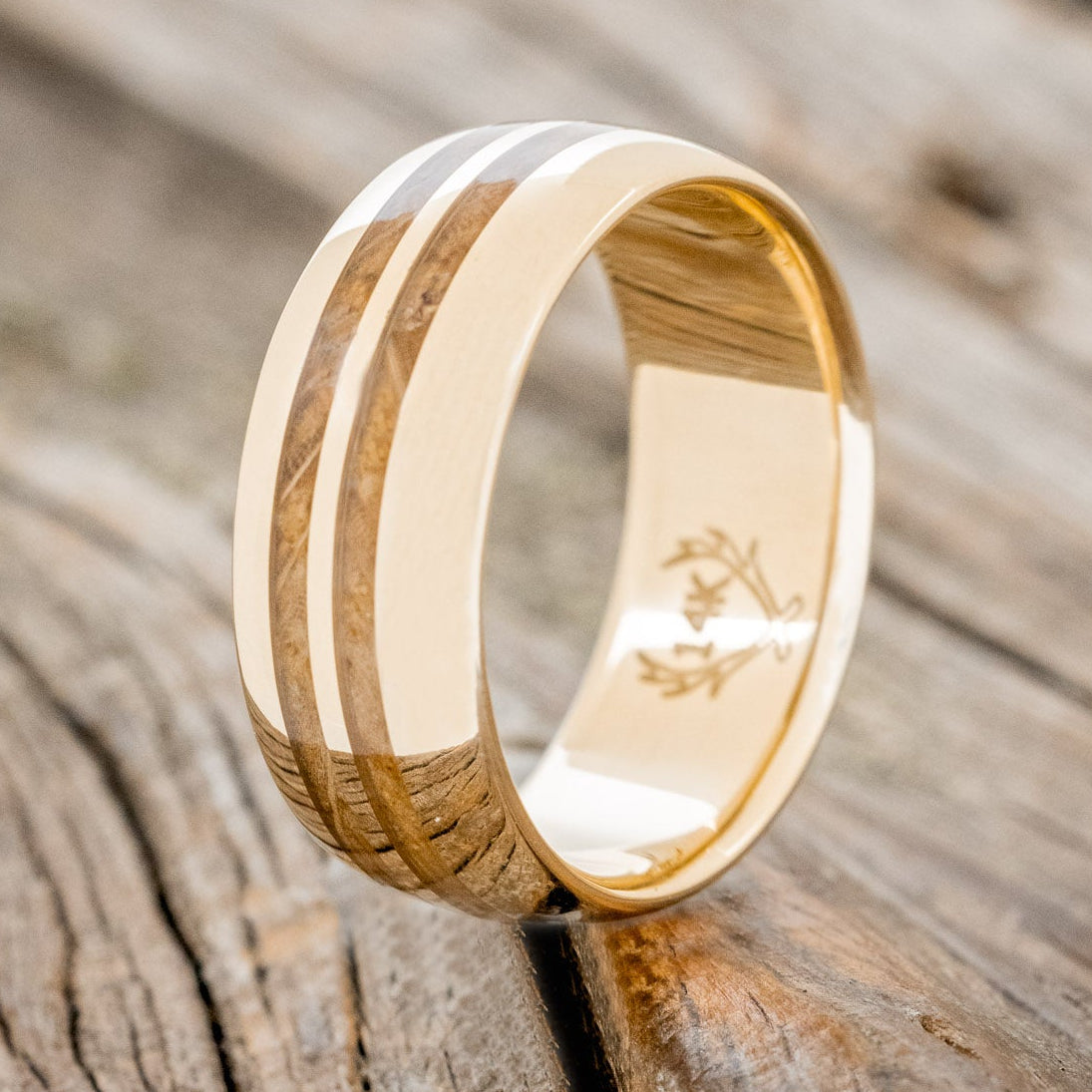 "Cosmo" - Domed Whiskey Barrel Oak Wedding Ring-Staghead Designs