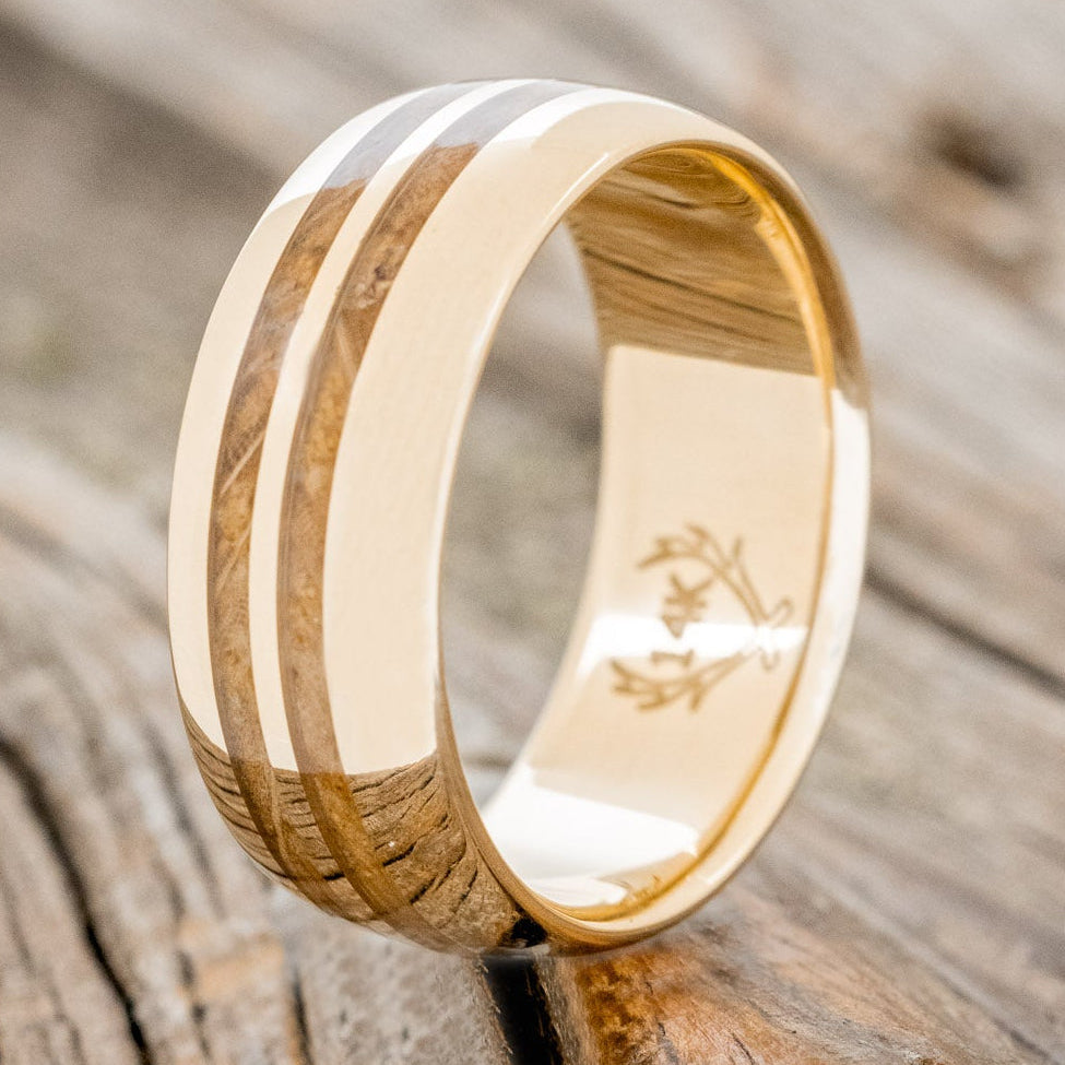 "Cosmo" - Domed Whiskey Barrel Oak Wedding Ring-Staghead Designs
