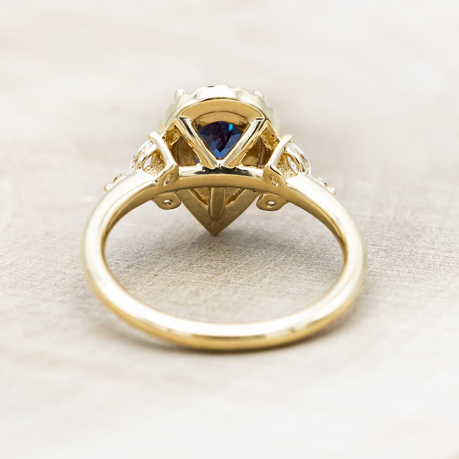 "DREAM" - PEAR CUT LAB-GROWN ALEXANDRITE ENGAGEMENT RING WITH DIAMOND HALO & ACCENTS-Staghead Designs