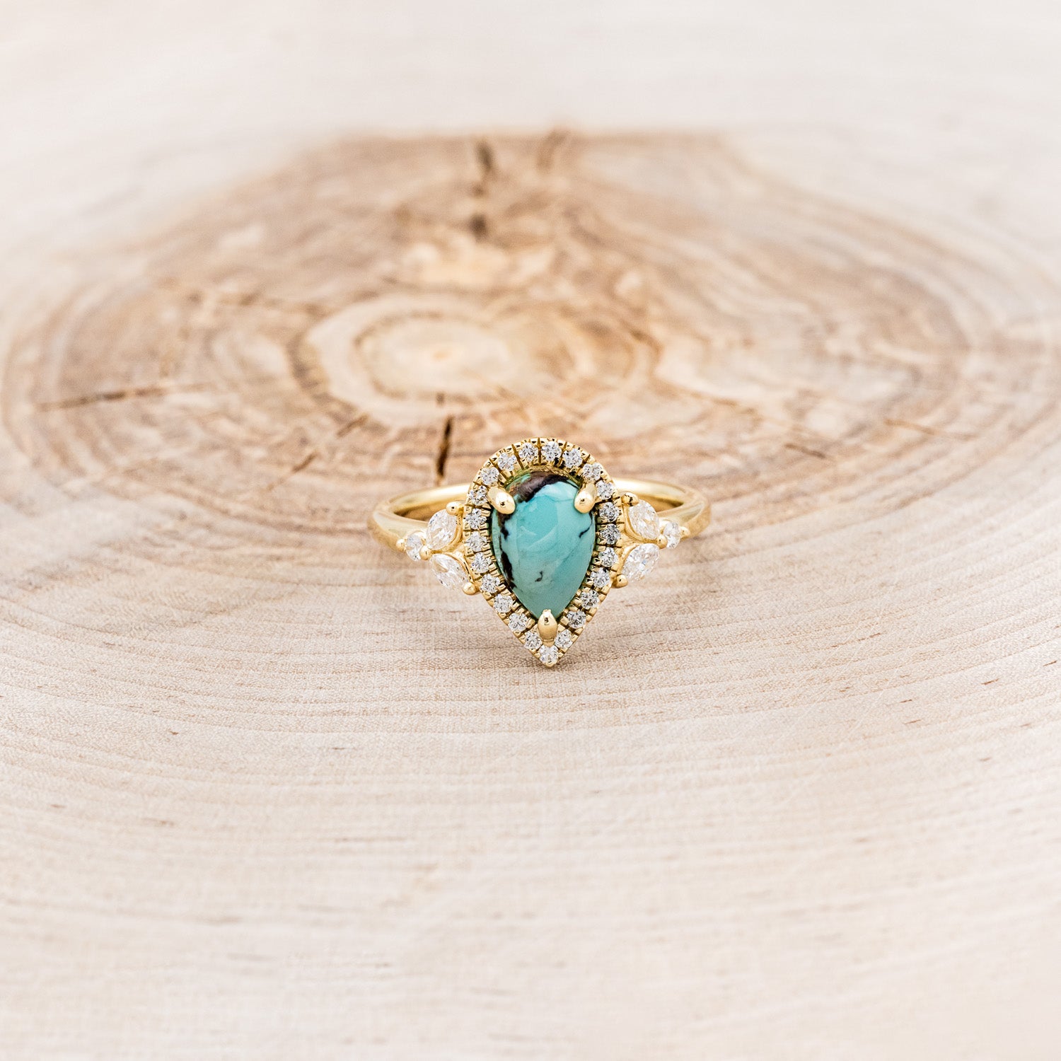 "DREAM" - PEAR-SHAPED TURQUOISE ENGAGEMENT RING WITH DIAMOND HALO & ACCENTS-10