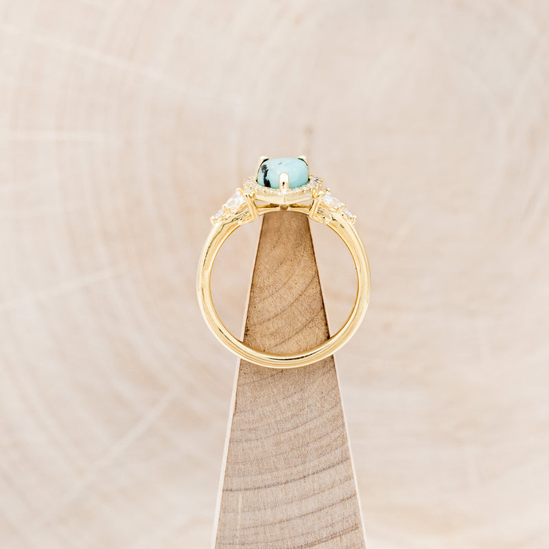 "DREAM" - PEAR-SHAPED TURQUOISE ENGAGEMENT RING WITH DIAMOND HALO & ACCENTS