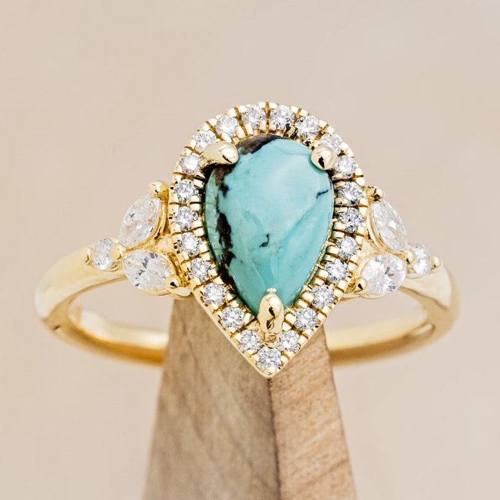 "DREAM" - PEAR-SHAPED TURQUOISE ENGAGEMENT RING WITH DIAMOND HALO & ACCENTS-7