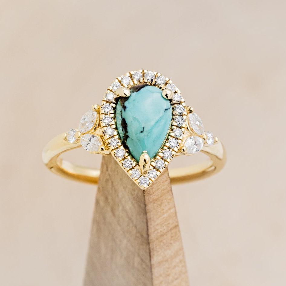 "DREAM" - PEAR-SHAPED TURQUOISE ENGAGEMENT RING WITH DIAMOND HALO & ACCENTS-7