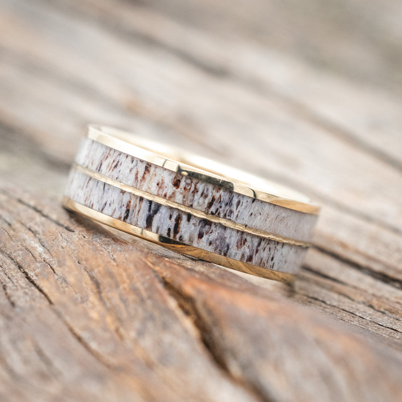 "DYAD" - ANTLER & HAMMERED 14K GOLD INLAY WEDDING BAND