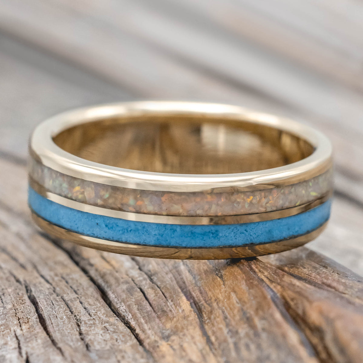 "Dyad" - Fire And Ice Opal & Turquoise Wedding Band-Staghead Designs