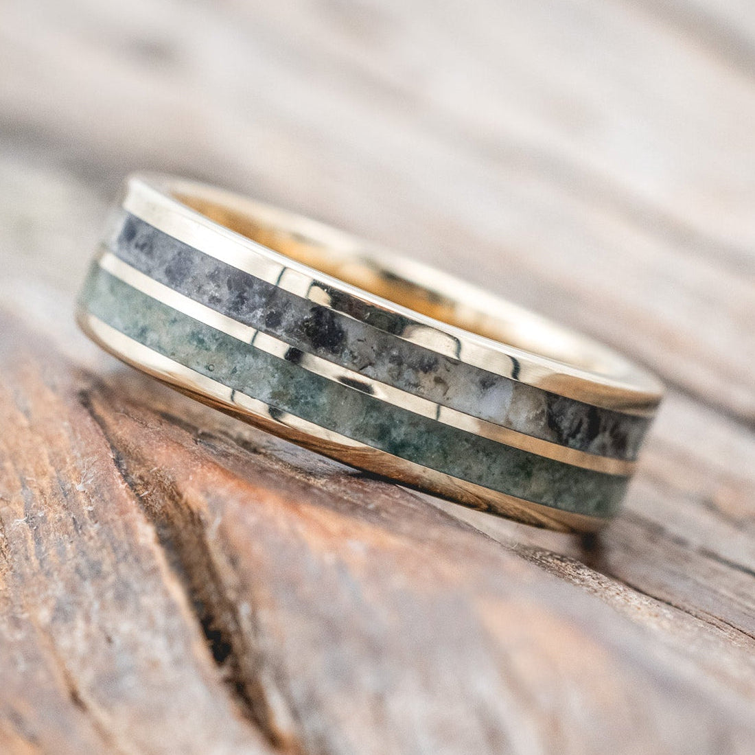 "DYAD" - MOSS AGATE & MOONSTONE WEDDING BAND-Staghead Designs
