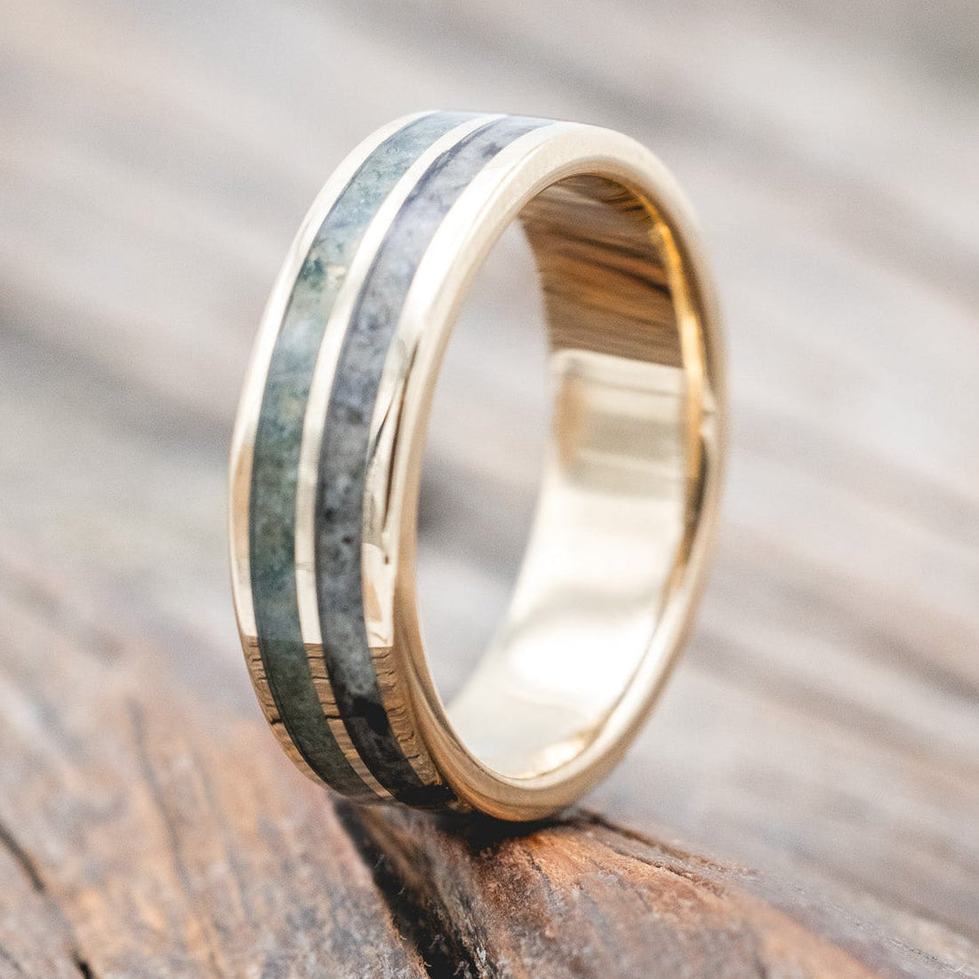 "DYAD" - MOSS AGATE & MOONSTONE WEDDING BAND-Staghead Designs