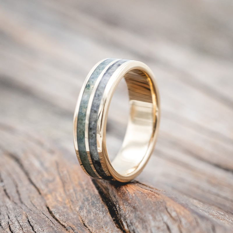 "DYAD" - MOSS AGATE & MOONSTONE WEDDING BAND-Staghead Designs