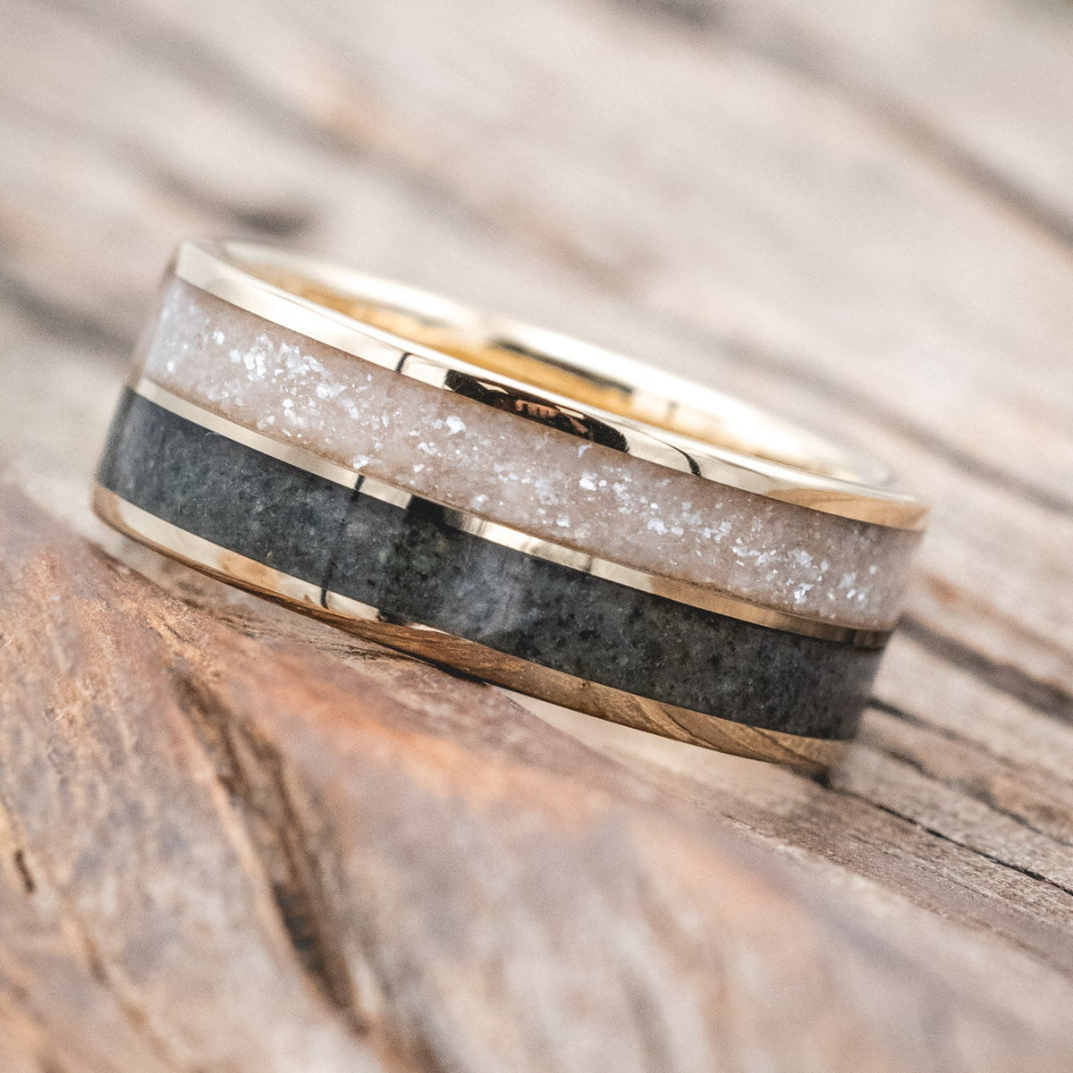 "DYAD" - MOSS AGATE & DIAMOND DUST WEDDING BAND-Staghead Designs