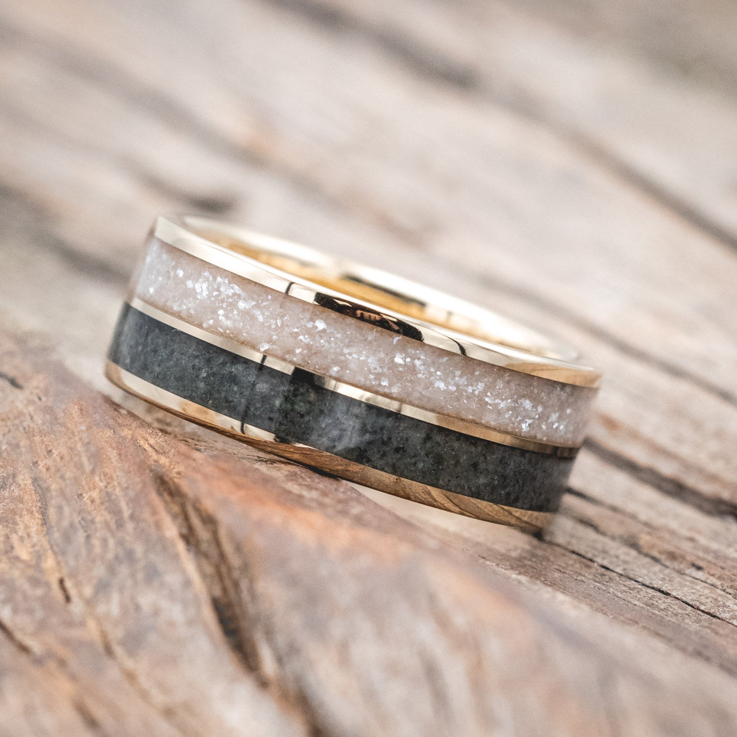 "DYAD" - MOSS AGATE & DIAMOND DUST WEDDING BAND-Staghead Designs