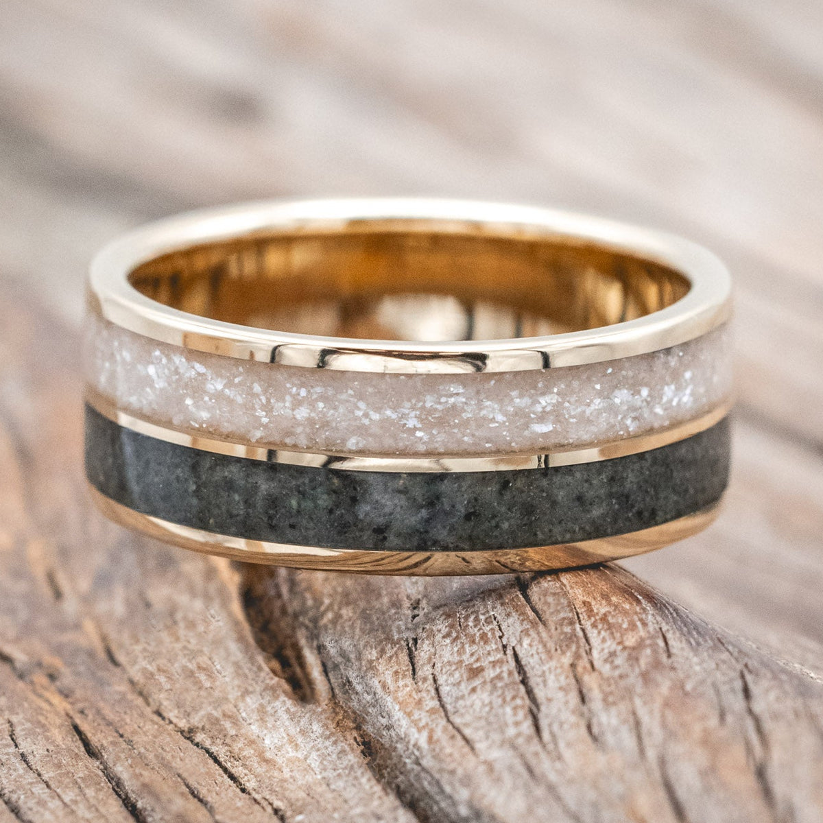 "DYAD" - MOSS AGATE & DIAMOND DUST WEDDING BAND-Staghead Designs