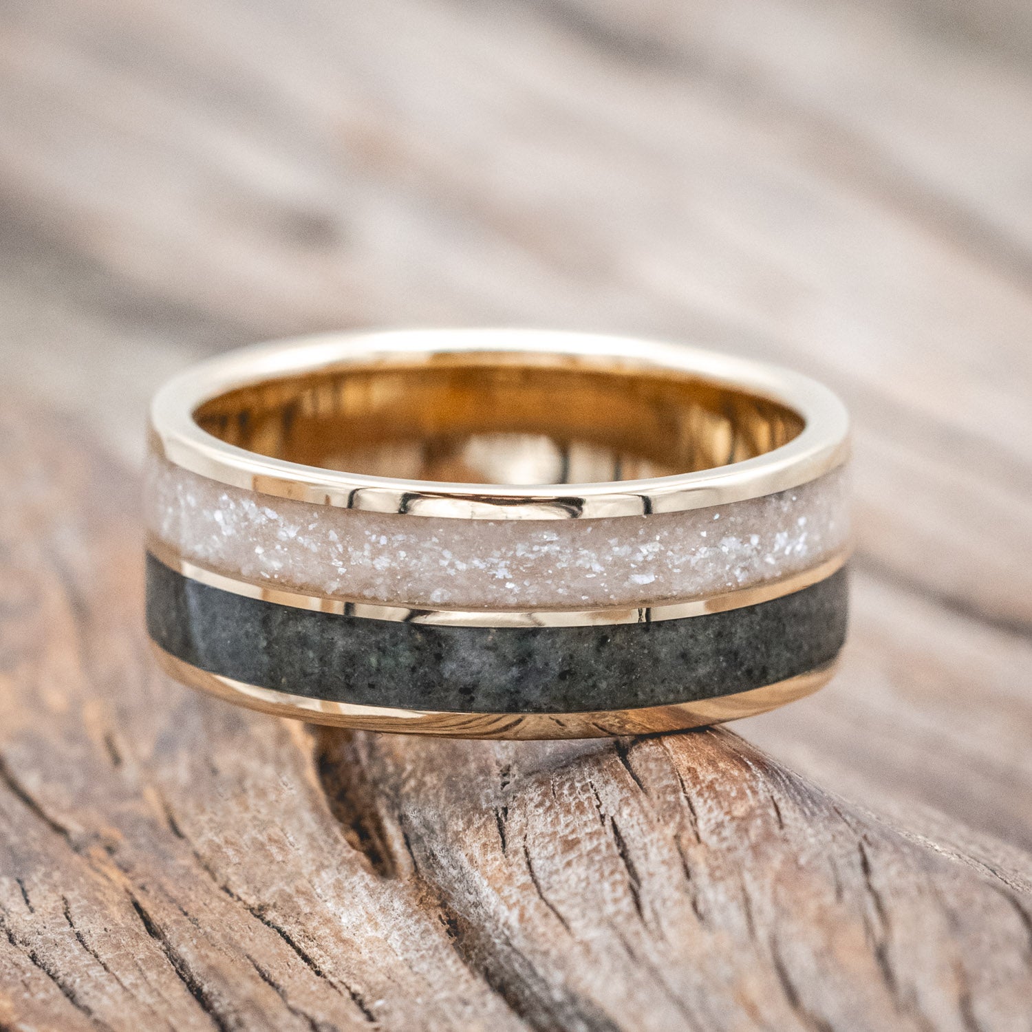 "DYAD" - MOSS AGATE & DIAMOND DUST WEDDING BAND-Staghead Designs