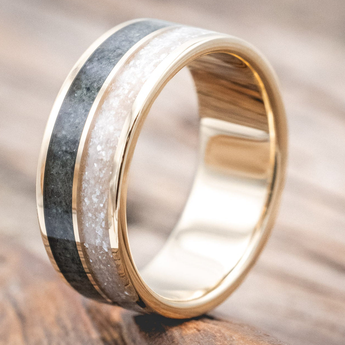 "DYAD" - MOSS AGATE & DIAMOND DUST WEDDING BAND-Staghead Designs