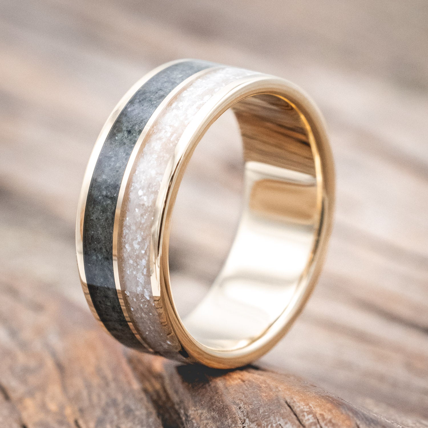 "DYAD" - MOSS AGATE & DIAMOND DUST WEDDING BAND-Staghead Designs
