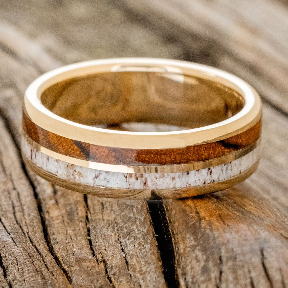 "Dyad" - Ironwood & Antler Wedding Band-Staghead Designs