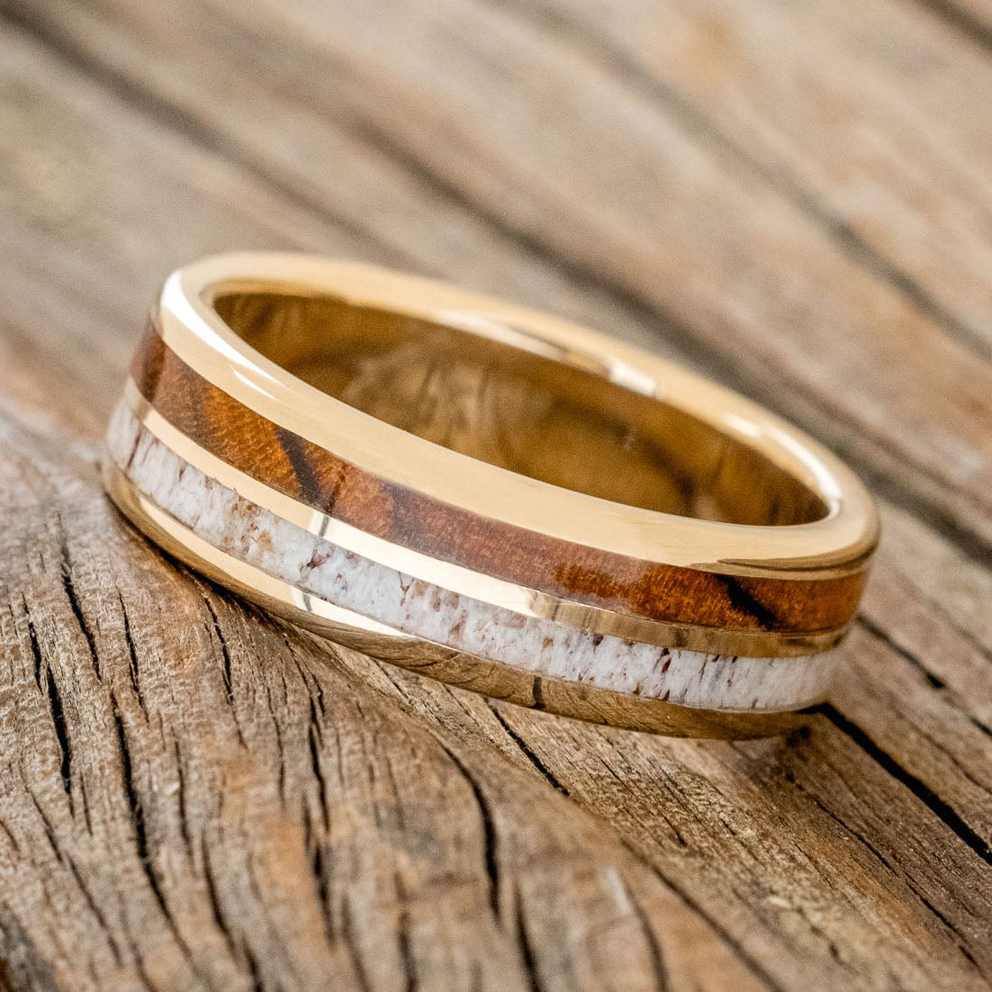"Dyad" - Ironwood & Antler Wedding Band-Staghead Designs