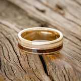 "DYAD" - KOA WOOD & FIRE AND ICE OPAL WEDDING BAND - 14K YELLOW GOLD (6MM) - SIZE 7 1/4-3