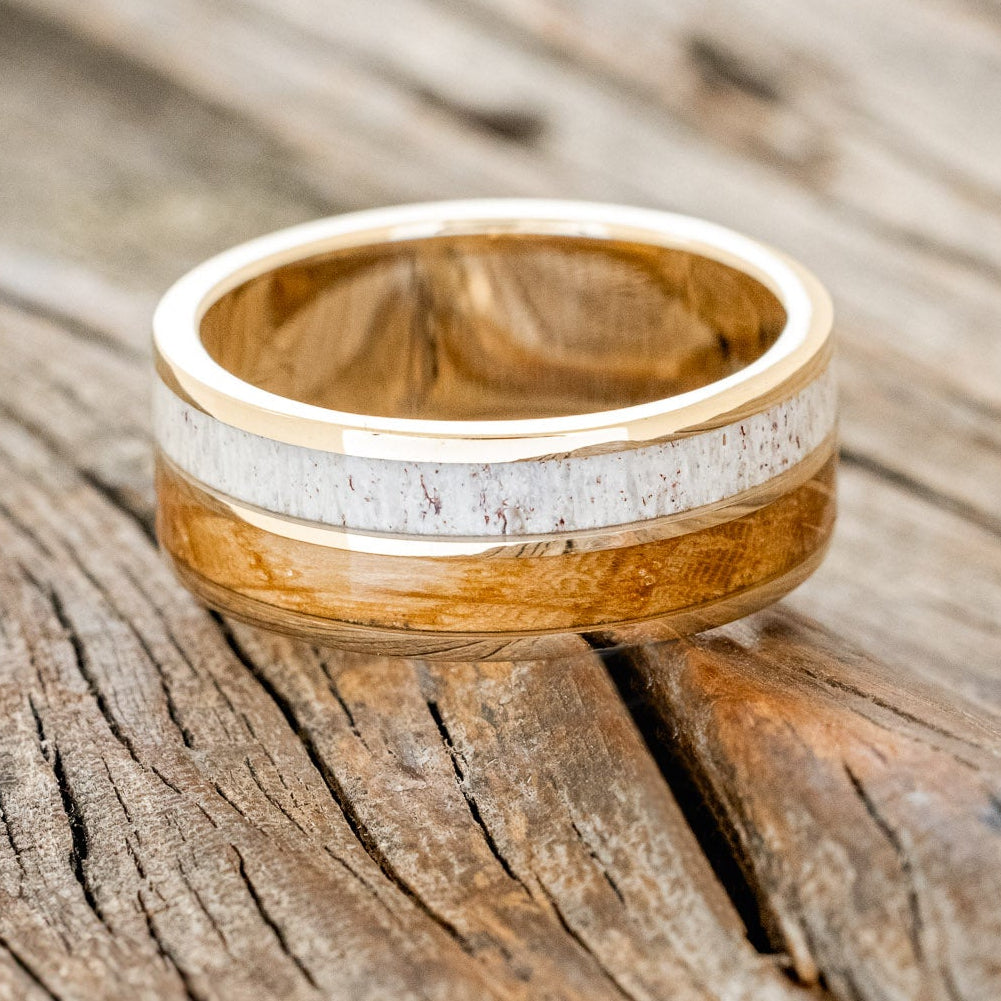 "DYAD" - WHISKEY BARREL OAK & ANTLER WEDDING BAND-22