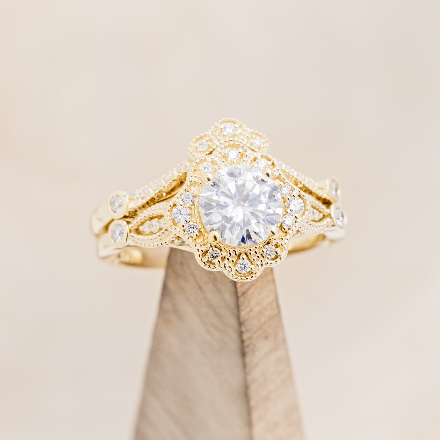 "EILEEN" - ROUND CUT MOISSANITE ENGAGEMENT RING WITH DIAMOND ACCENTS & TRACER-19