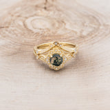 "EILEEN" - ROUND CUT MOSS AGATE ENGAGEMENT RING WITH DIAMOND ACCENTS & TRACER-22