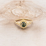 "EILEEN" - ROUND CUT MOSS AGATE ENGAGEMENT RING WITH DIAMOND ACCENTS & TRACER