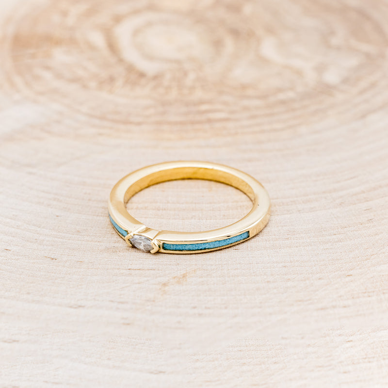"ELBA" -  MARQUISE MOISSANITE ENGAGEMENT RING WITH TURQUOISE INLAYS